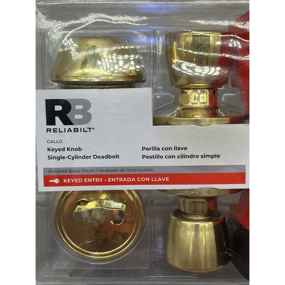 RELIABILT Deadbolt Gallo Polished Brass Keyed Entry Door Knob Combo. {105}. - Picture 3 of 13